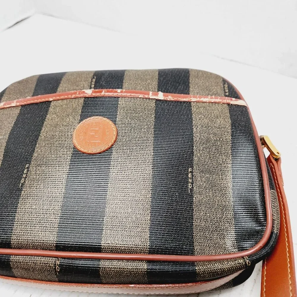 Vintage Fendi Penguin Striped Leather Shoulder Bag Multicolor Zip VTG Designer - Picture 10 of 16